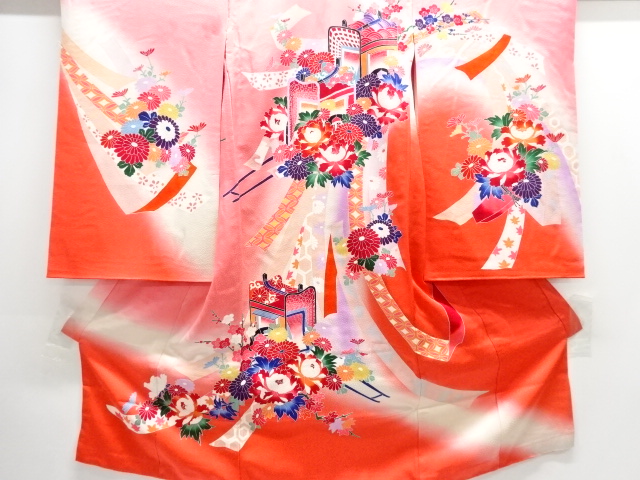 アンティーク　御所車・束ね熨斗模様着物